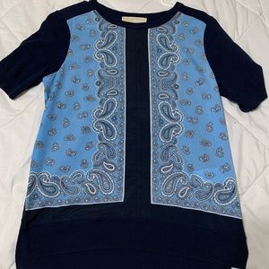 Michael Kors Short Sleeve Cotton and Silk Sweater